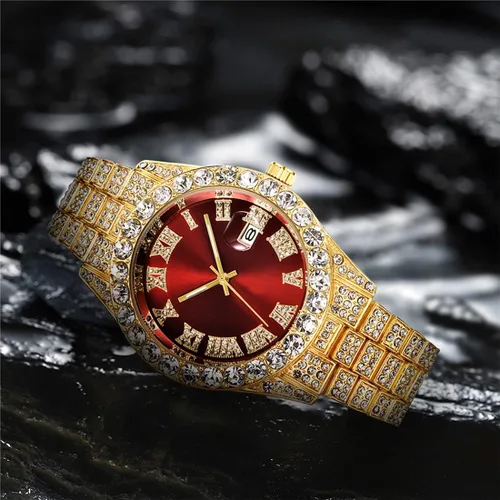 Vista 2 de SENRUD Reloj de pulsera analógico de cuarzo con diamantes de imitación de cristal para hombre, Reloj analógico