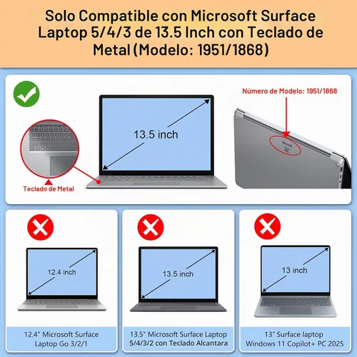 Vista 2 de Fintie Funda para portátil Surface de 13,5 pulgadas 5/4/3 con teclado de Cristal transparente