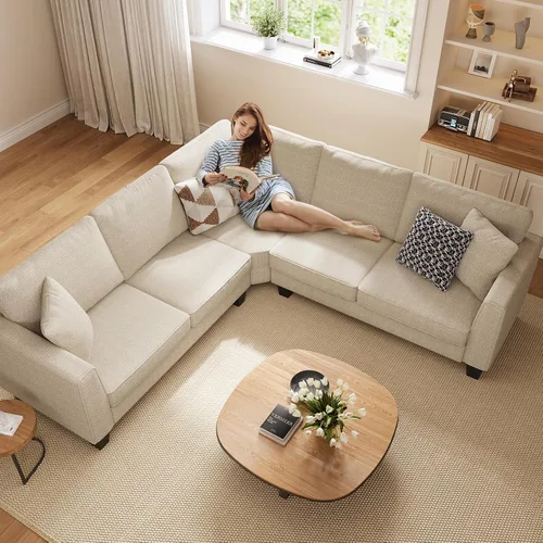 Vista 7 de ONBRILL Sofá en Forma de L, Sofá Seccional Pequeño de Esquina para Sala de Estar, Cómodo Sofá en Forma de L de Chenilla con 3 Cojines Decorativos