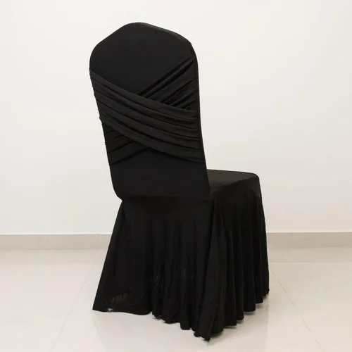 Vista 6 de Efavormart - Funda para silla de banquete de elastano con falda plisada con volantes y banda trasera cruzada, funda elástica negra para bodas y Negro