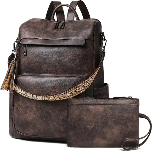 Vista 9 de Shrrie - Mochila vegana de cuero para laptop de 14 pulgadas para mujer, mochila de trabajo, mochila de moda, mochila de viaje, bolso para negocios