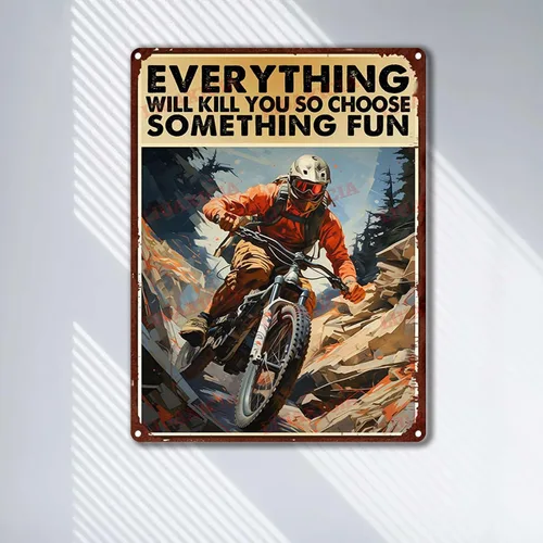 Vista 2 de Letrero de metal de estilo retro para motocicleta con texto en inglés "Choose Something Fun para sala de estar, dormitorio, Deccor" de 12 x 16