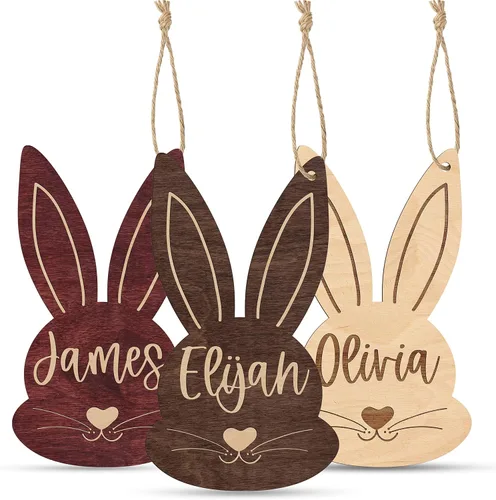 Vista 19 de Etiquetas personalizadas para cesta de Pascua con nombre, conejo de Pascua, cereza, etiquetas de nombre de Pascua personalizadas, regalos de conejo