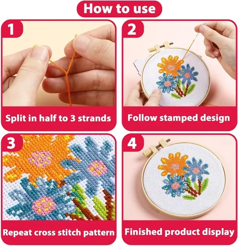 Vista 4 de ZOIIWA 6 piezas de kits de costura de flores con tema de primavera para principiantes, kit de bordado DIY de flores para niños y adultos, kit