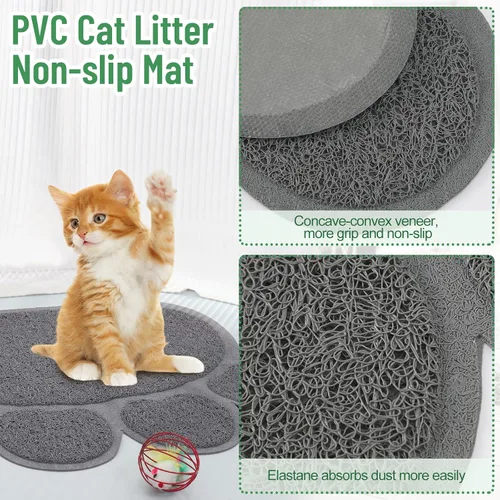 Vista 5 de Tioncy Kit de iniciación de 7 piezas para gatos pequeños, caja de arena para gatos con pala y alfombrilla de arena para patas, cuencos dobles Negro