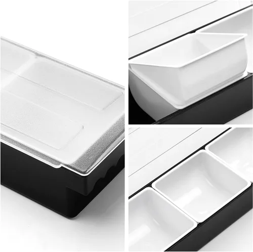 Vista 3 de Bandeja de servir enfriada con hielo, ollas de condimentos de 3 compartimentos (3 compartimentos)