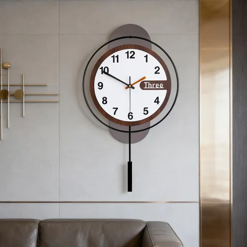 Vista 10 de Reloj de pared con péndulo, silencioso de calidad de cuarzo operado con batería, relojes de pared grandes modernos para decoración de sala de estar