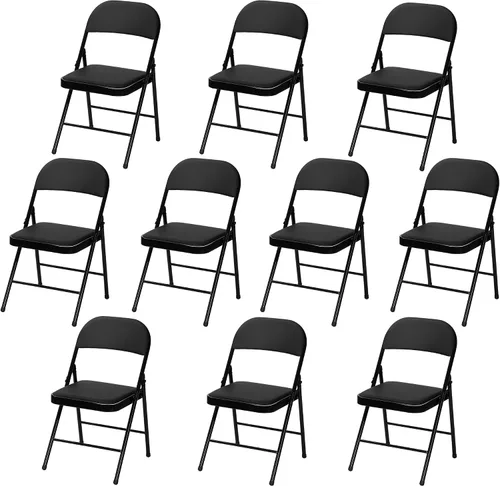 Vista 9 de Paquete de 4 sillas plegables negras, sillas plegables acolchadas con asiento y respaldo de piel sintética, sillas plegables de metal portátiles