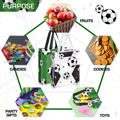 Vista 4 de Silkfly 30 bolsas de recuerdo de fiesta de fútbol de 10 x 12 pulgadas, bolsas de regalo de fútbol con asa, bolsas reutilizables de fútbol no tejidas