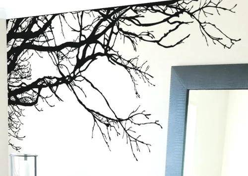 Vista 4 de Adhesivo decorativo para pared de árbol grande, ramas negras semi-brillantes, (21 x 50 pulgadas) de izquierda a derecha. Extraíble, no necesita