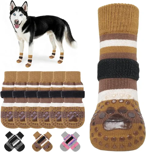 Vista 15 de KOOLTAIL Calcetines antideslizantes para perros para pavimento caliente, 3 pares de botas de perro y protectores de patas para evitar lamer