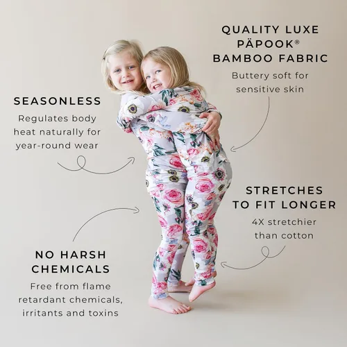 Vista 58 de Posh Peanut Pijamas para niñas, suaves, de viscosa de bambú para niños, pijamas a juego de manga larga para niñas