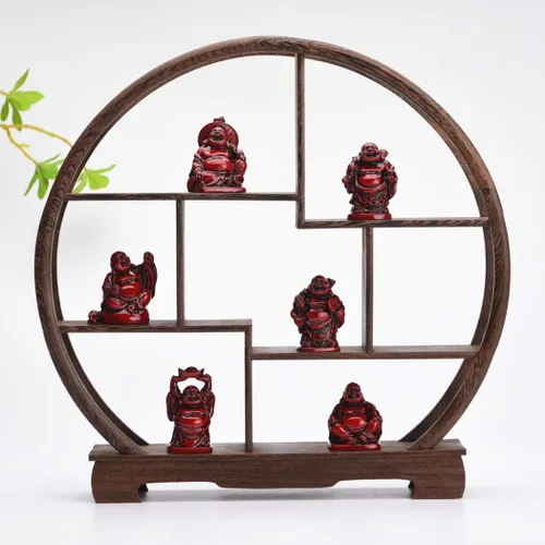 Vista 4 de BRABUD Feng Shui BS001 - Estatua de Buda sonriente de resina roja de 2 pulgadas