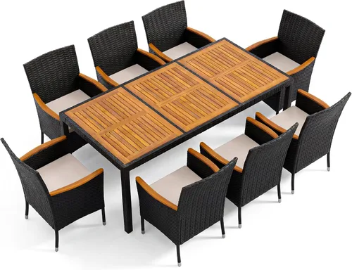 Vista 11 de Devoko - Juego de comedor de madera de acacia, 5 piezas, ratán negro