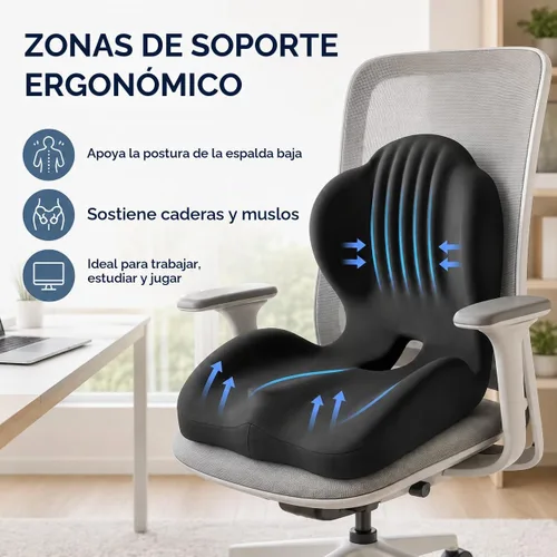 Vista 3 de Cojín ergonómico de espuma viscoelástica, almohada de apoyo lumbar en forma de L con alivio del coxis, almohadilla ortopédica para silla de oficina