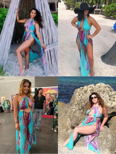 Vista 6 de BIUBIU - Vestido para mujer, sexy, estilo bohemio, floral, halter, para verano, playa, fiesta, con abertura, salida de baño, vestido maxi