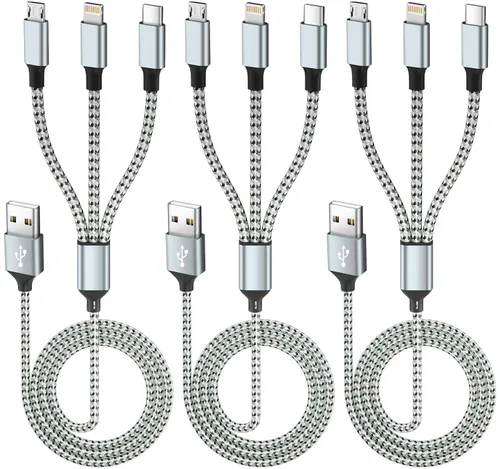 Vista 7 de Cable de carga USB C a 4 en 1 con doble puerto tipo C de 5 pies, cable de carga múltiple para múltiples dispositivos, cables USB con puerto