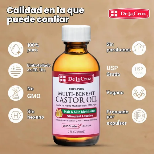 Vista 3 de De La Cruz Aceite de ricino puro hidratante para cabello y piel, 2 onzas líquidas (paquete de 3)