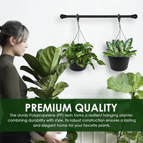 Vista 4 de Macetas colgantes europeas de 10 pulgadas para plantas de interior, 2 piezas de 10 pulgadas con (2) ganchos de 15.7 pulgadas, macetas colgantes