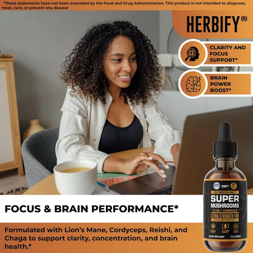 Vista 4 de Suplemento de hongos – Lions Mane Reishi Cordyceps Chaga Turkey Tail Inulina y más hongos para apoyo inmunológico, energía – Suplementos cerebrales