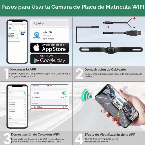 Vista 6 de Cámara de respaldo WiFi para auto, GreenYi 5G 720P HD para matrícula trasera/vista frontal reversa para iPhone iPad Android teléfonos inteligentes