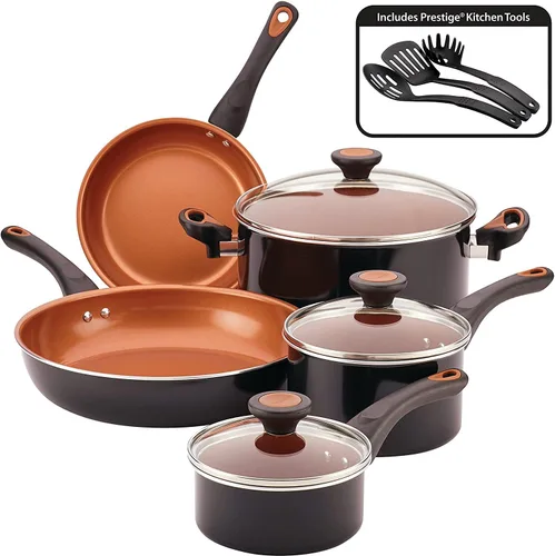 Vista 19 de Farberware Glide Ceramic Sartén Antiadherente / Sartén para Saltear / Sartén para Freír con Tapa y Mango Auxiliar - 4 Cuartos, Negro