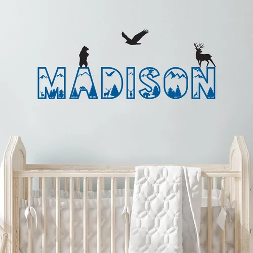 Vista 6 de Nombre de pared personalizado de animales del bosque, decoración de guardería de animales de bebé, decoración de guardería para niños o niñas