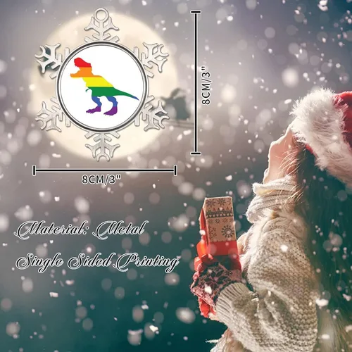 Vista 2 de Regalos de recuerdo de Navidad gay, copo de nieve de metal, decoración para árbol de Navidad, dinosaurio LGBTQ, adornos para árbol de Navidad
