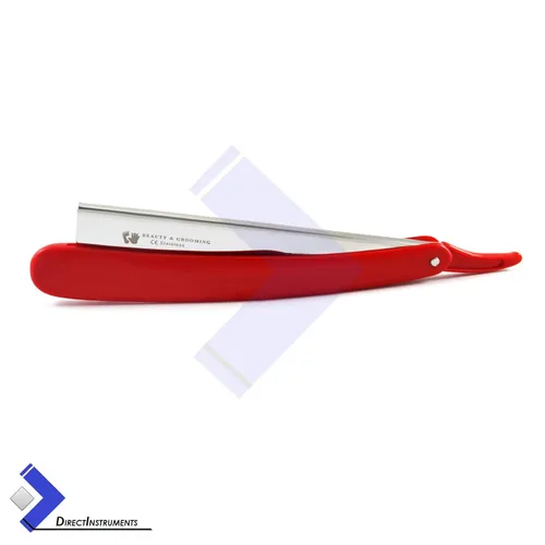 Vista 2 de Cuchillo plegable con mango de plástico rojo para hombre con filo recto y 10 cuchillas