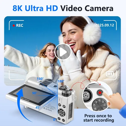 Vista 2 de Cámara digital 8K para fotografía, cámara de vlogging de 88MP para YouTube Blanco