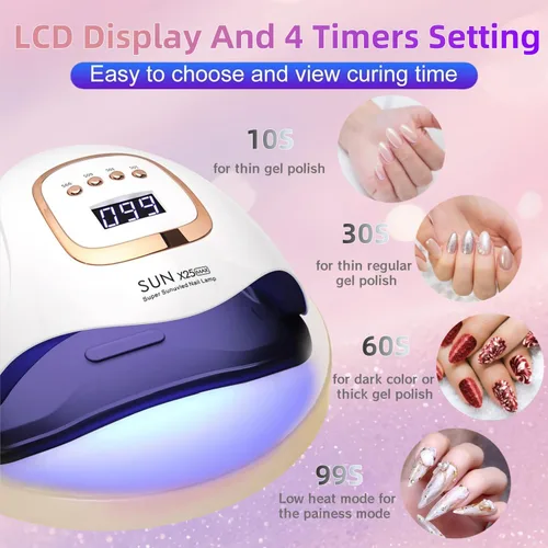 Vista 2 de Lámpara de uñas LED UV con 81 cuentas, lámparas de curado de uñas de 380 W para esmalte de gel con sensor automático/4 ajustes de temporizador