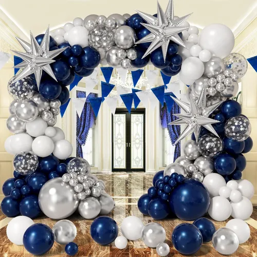 Vista 9 de Kit de arco de guirnalda de globos negro y dorado 158 piezas con globos de confeti negro y dorado, globos de papel de aluminio estrella