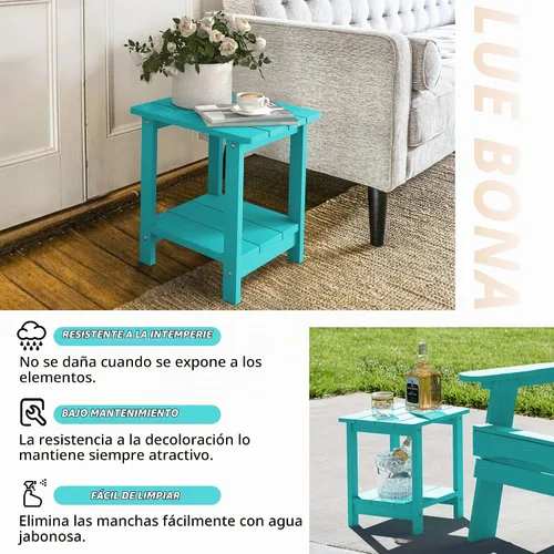 Vista 7 de LUE BONA - Mesa auxiliar de exterior Adirondack, mesa auxiliar de patio de 2 niveles Aruba Blue HDPS, mesa auxiliar resistente a la intemperie, mesa