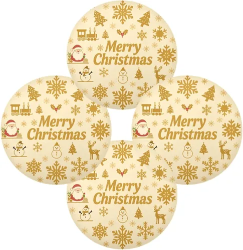 Vista 2 de Merry Christmas Snowflake Gold Snowman Circle placemats Thick placemats for Dining Table 15x15 in individuales