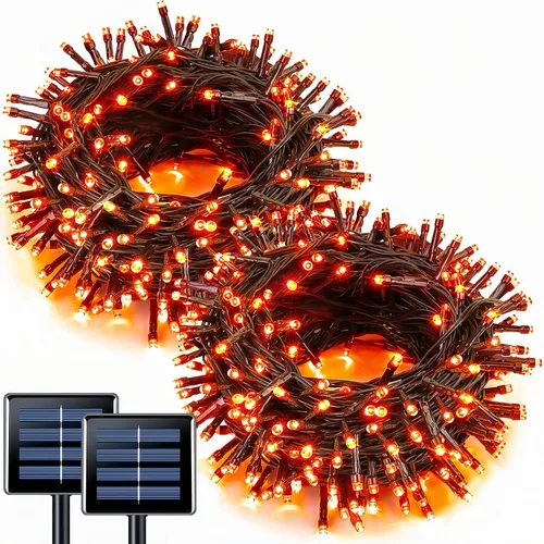 Vista 32 de JMEXSUSS - Paquete de 2, luces solares de Navidad cálidas y multicolor para exteriores, cada una con 100 LED, 10 metros, luces solares impermeables