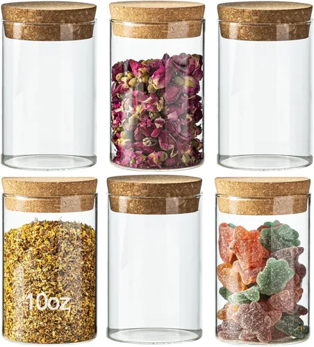 Vista 8 de Recipiente de almacenamiento de vidrio de 10 onzas – Tarros de vidrio herméticos con tapa de corcho, tarros de especias, tarro de caramelo, tarros
