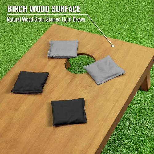 Vista 5 de GoSports 4 ft x 2 ft Regulation Size Wooden Cornhole Boards Set with Light Brown Finish - Includes Carrying Case and Bean Bags Negro- gris
