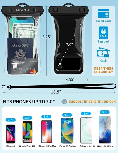 Vista 5 de Funda impermeable para teléfono con cordón, bolsa impermeable universal para teléfono flotante [2 unidades], bolsa protectora de agua para teléfono
