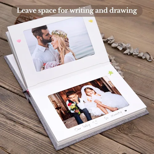 Vista 4 de Pssoss Álbum de fotos pequeño de 4 x 6 pulgadas con espacio de escritura con capacidad para 20 fotos, ideal para álbum temático de boda y álbum