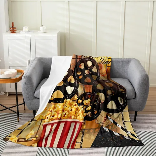 Vista 22 de Feelyou Manta de felpa para cine, manta de franela con patrón de palomitas de maíz para niños, niñas, adolescentes, póster de cine para todas