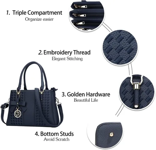 Vista 3 de KKXIU Bolsos tipo satchel para mujer con asa, bolsos de hombro y carteras con bolsillos y cremallera, bolsos cruzados de cuero