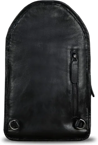 Vista 3 de Bolso bandolera de cuero genuino para hombres y mujeres, estilo vintage, de cuero real, a la moda, mochila bandolera para el hombro, bolso cruzado