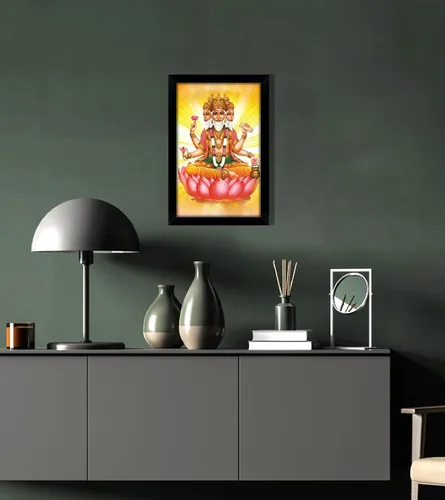 Vista 5 de Lord Brahma On Lotus - Marco de fotos religioso con marco, marco de pared negro, marco de fotos de elefante de Dios, decoración de pared