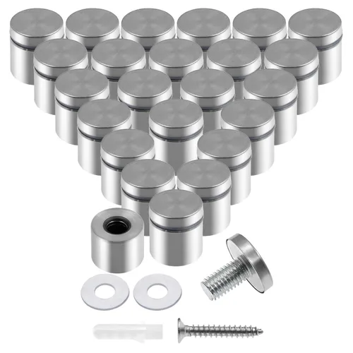 Vista 52 de Luomorgo 12 piezas tornillos separadores de acero inoxidable de 1" x 1", herrajes de montaje para letreros de pared, separadores de vidrio