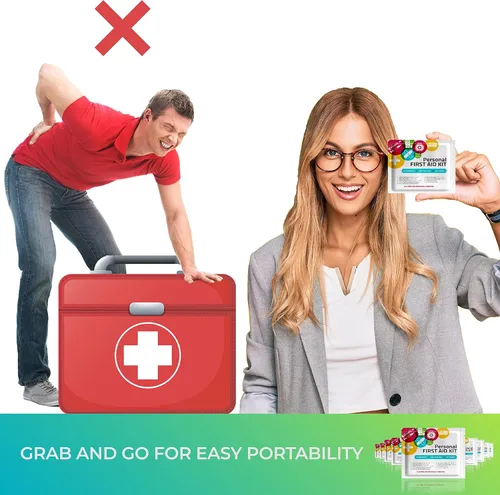 Vista 3 de Kit médico de emergencia de primeros auxilios mini y tamaño de viaje, paquete de 10 Ideal para niños, escuelas, negocios, senderismo, camping