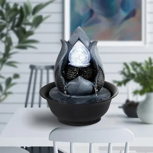 Vista 3 de WICHEMI - Fuentes de mesa de agua interior con bola rodante LED, fuente de agua Feng Shui Zen de meditación para escritorio, cascadas de agua