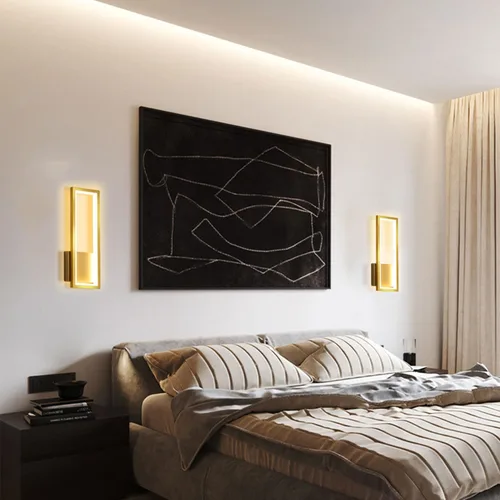 Vista 5 de Lámpara de pared LED para interiores, regulable, 16 W, oro, moderna, simple, rectangular, lámpara de pared, aluminio y acrílico, iluminación
