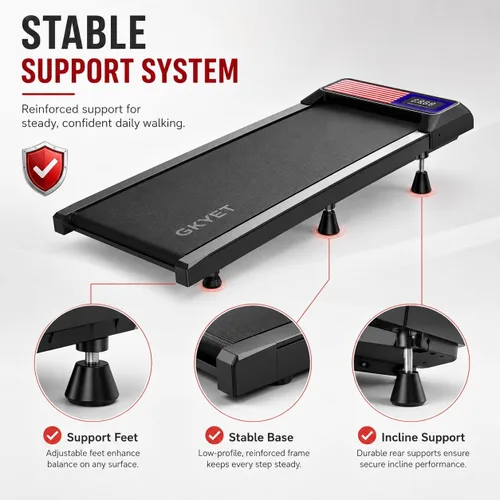 Vista 3 de Walking Treadmill Pad with Adjustable 8% Incline for Home Office Gk-N4054AF-Negro/Bandera