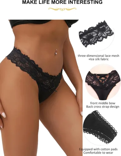 Vista 12 de ohyeah Tangas sexy de encaje tangas bragas de tiro bajo ropa interior para mujer de algodón entrepierna braga tangas bragas 4-18