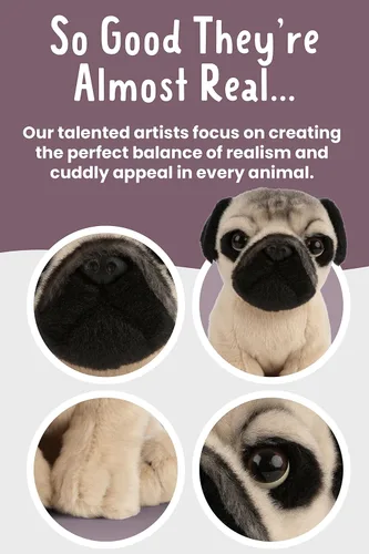 Vista 3 de Living Nature Pug Puppy - Animal de peluche Animal de perro esponjoso Juguete suave para niños 6 pulgadas